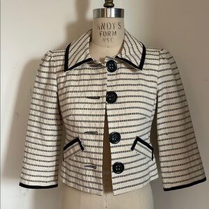 Nanette Lepore Black and White Striped Blazer with Cropped Design